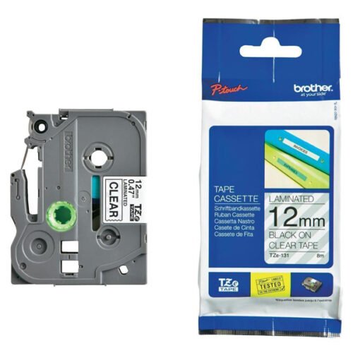 Brother TZe-131 Label Tape – Black on Clear, 12mm Wide