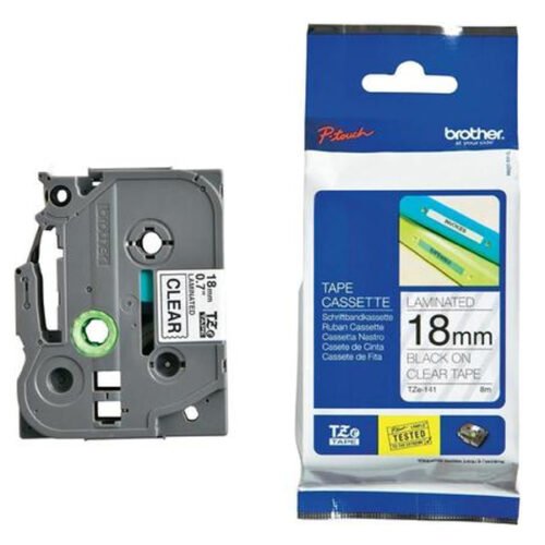 Brother TZe-141 Label Tape – Black on Clear, 18mm Wide