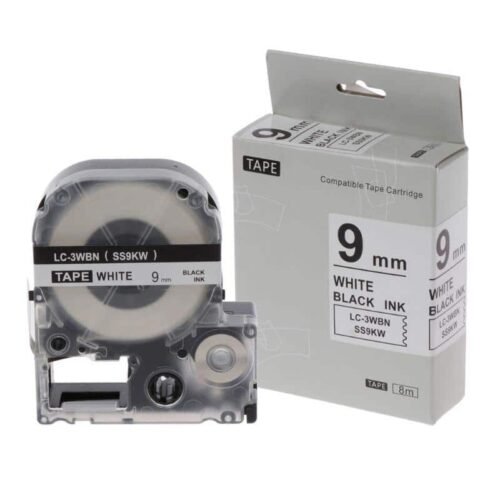 Epson SS-9KW Label Tape – Black on White, 9mm x 8m