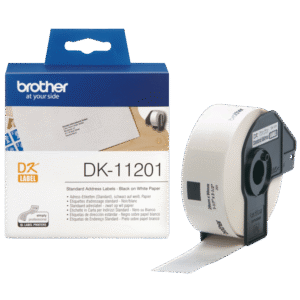 Brother DK-11201 Label Roll – Black on White, 29mm x 90mm (400 Labels per Roll)