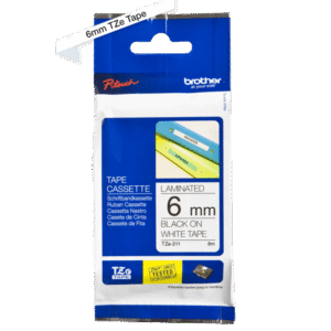 Brother TZe-211 Label Tape – Black on White, 6mm Wide