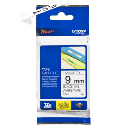 Brother TZe-221 Label Tape – Black on White, 9mm Wide