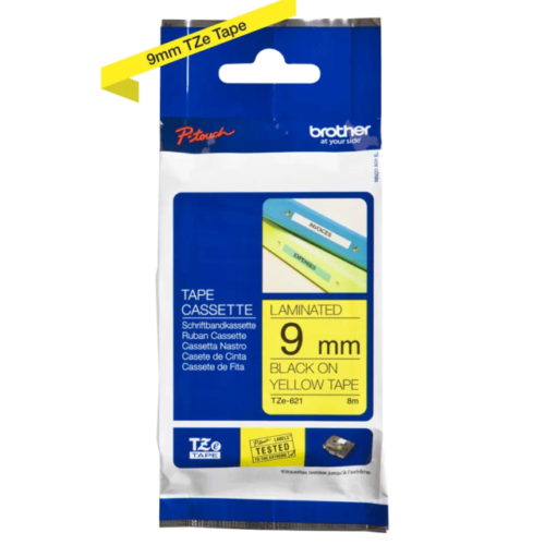 Brother TZe-621 Label Tape Cassette – 9mm Black on Yellow