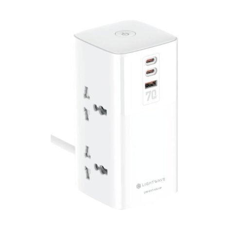 Lightwave Extension Socket 3 Metres 4 Way with 70W 3 USB Ports and Surge Protection