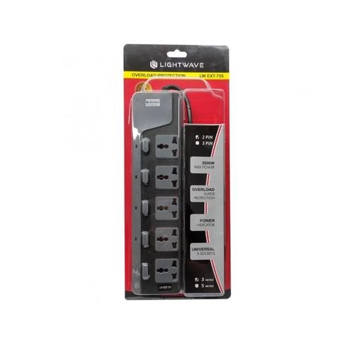Lightwave Extension Socket 3 Metres 5 Way with Surge Protection and Power Indicator